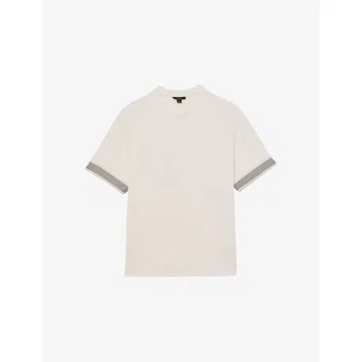 Reiss Mens White Aries Striped-trim Stretch-woven T-shirt Xs In Neutral