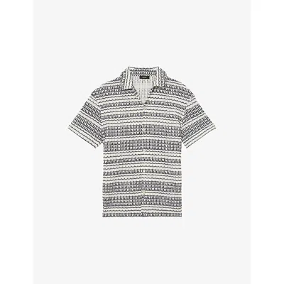 REISS MENS WHITE BLACK CHEZ STRIPED CROCHETED SHIRT