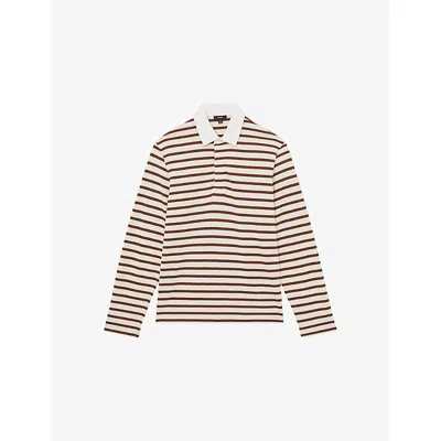 Reiss Mens White Camel Connors Rugby-stripe Cotton Polo In Neutral