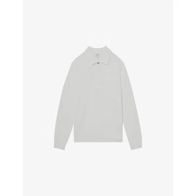 Reiss Mens White Clinton Patch-pocket Long-sleeve Cotton Polo Xs