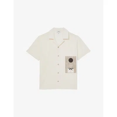 Reiss Mens Coast Abstract-print Short-sleeve Stretch-woven Shirt White