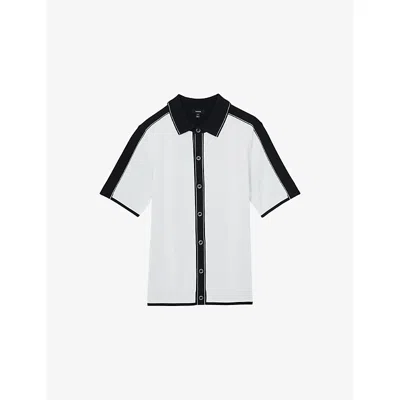 Reiss Mens Dunwich Colour-block Knitted Shirt White Navy Xs
