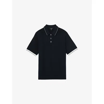 Reiss Mens Portman Short-sleeved Knitted Polo Shirt White Navy