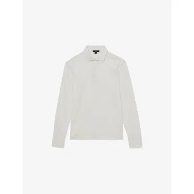 Reiss Mens White Porofino Long-sleeved Cotton-jersey Polo Shirt Xl