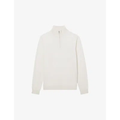 Reiss Mens White Royal Half-zip Funnel-neck Cashmere Jumper