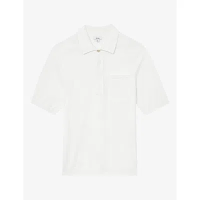 Reiss Mens White Selkirk Patch-pocket Cotton-knit Polo Shirt