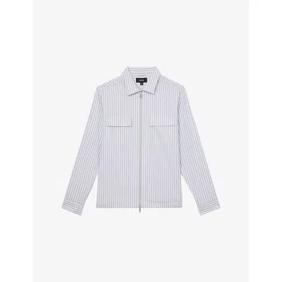 Reiss Mens White Soft Blue Palina Zip-up Long-sleeve Striped Cotton Shirt
