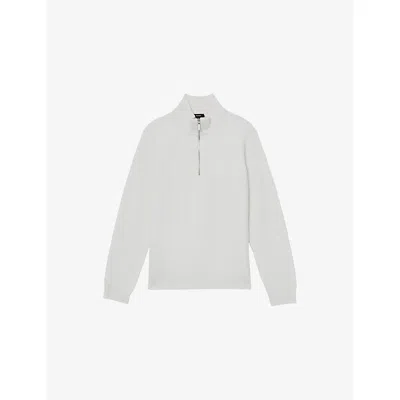 Reiss Mens White Textured Half-zip Stretch-woven Jumper In Gray