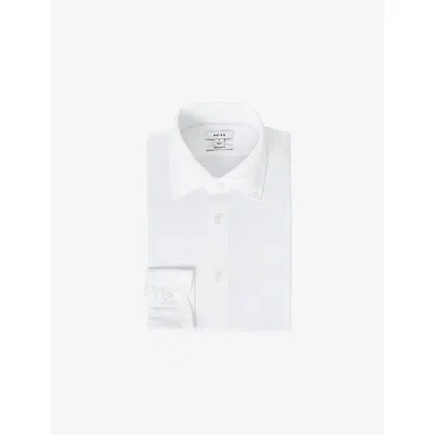 REISS MENS VOYAGER LONG-SLEEVED STRETCH-WOVEN SHIRT WHITE
