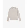 Reiss Mens Wicker Brown Melange Milburn Open-neck Long-sleeve Merino-wool Jumper In Gray