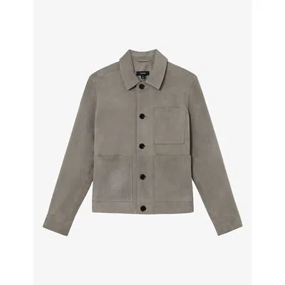 Reiss Mens Wilstead Patch-pocket Suede Jacket Grey In Gray