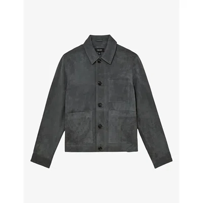Reiss Mens Wilstead Patch-pocket Suede Jacket Petrol Blue Xl In Pattern