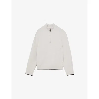 REISS MENS WINTER WHITE STOCKDALE HALF-ZIP WOOL-BLEND JUMPER