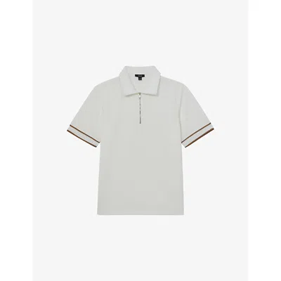 Reiss Mens White Zain Short-sleeved Stretch-woven Polo Shirt Xs