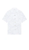 Reiss Menton Cotton Swirl Embroidered Regular Fit Button Down Camp Shirt In White & Air Force Blue