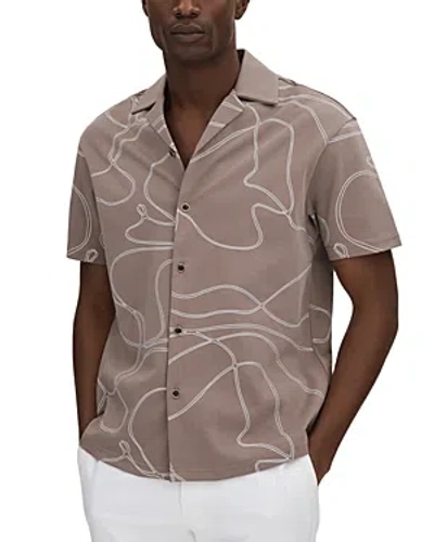 REISS MENTON SWIRL EMBROIDERY SHORT SLEEVE BUTTON FRONT CAMP SHIRT