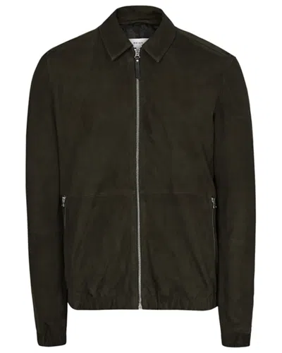 Reiss Mercury Suede Zip Through Leather Jacket In Green