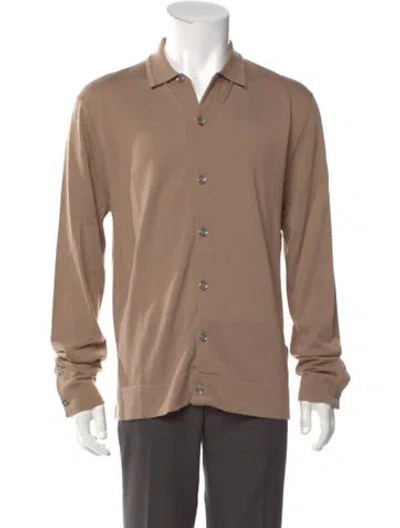 Pre-owned Reiss Merino Wool Collar Cardigan In Neutral