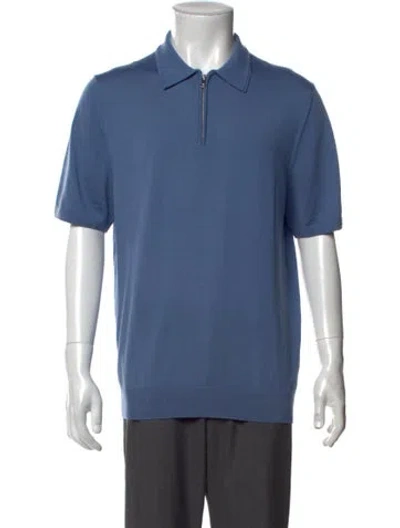 Pre-owned Reiss Merino Wool Collar Polo Sweater In Blue