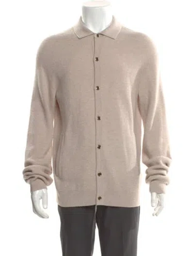 Pre-owned Reiss Merino Wool Mock Neck Cardigan In Neutral