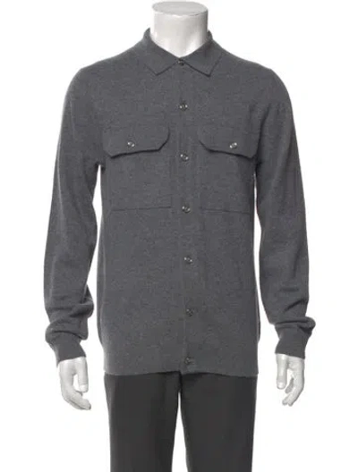 Pre-owned Reiss Merino Wool Mock Neck Cardigan W/ Tags In Gray