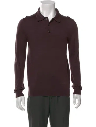 Pre-owned Reiss Merino Wool Mock Neck Polo Sweater In Brown