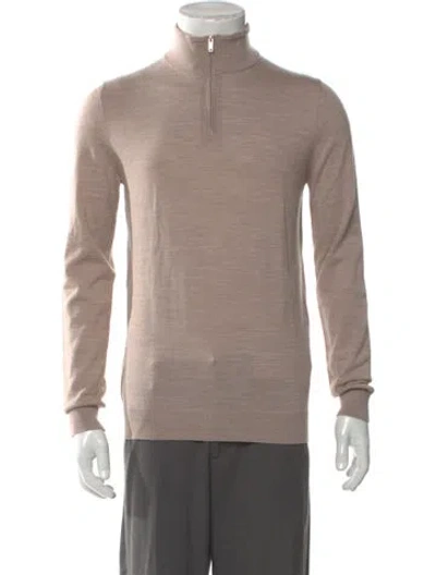 Pre-owned Reiss Merino Wool Mock Neck Polo Sweater In Neutral