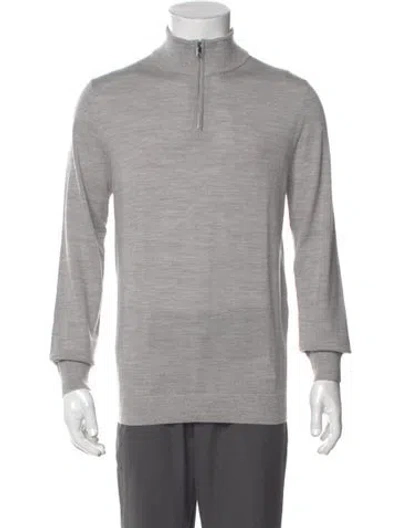 Pre-owned Reiss Merino Wool Mock Neck Polo Sweater W/ Tags In Gray