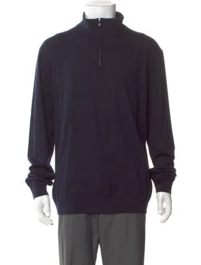 Pre-owned Reiss Merino Wool Mock Neck Pullover In Blue