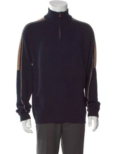 Pre-owned Reiss Merino Wool Mock Neck Pullover In Blue