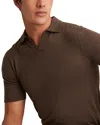 Reiss Chocolate Brown Merino Wool Open Collar Polo Shirt
