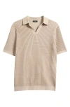 Reiss Taupe Burnham Cotton Blend Textured Half Zip Polo Shirt In Neutral
