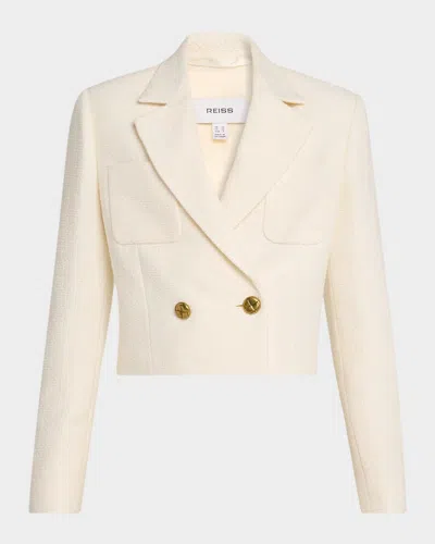 Reiss Mia Double-breasted Crop Jacket In White