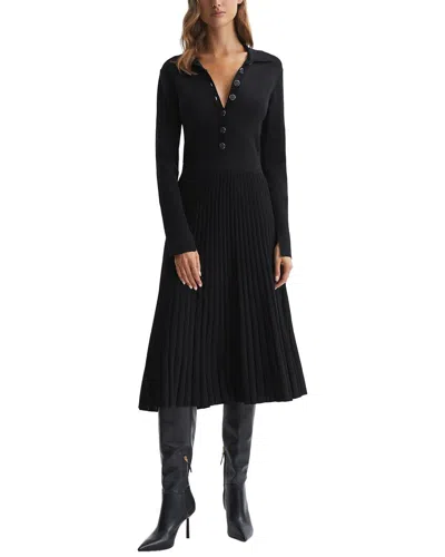 Reiss Black Mia Knitted Pleated Midi Dress