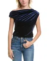Reiss Mia Drape Detail Sleeveless Velvet Top In Blue