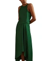 Reiss Green Petite Satin Drape Tuck Midi Dress In Green