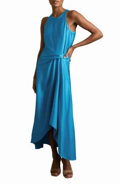 Reiss Micah Sleeveless Satin High-low Maxi Dress In Blue