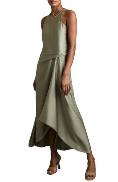 Reiss Micah Sleeveless Satin High-low Maxi Dress In Silver