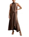 Reiss Womens Taupe Brown Michelle Cowl-neck Side-tuck Satin Midi Dress In Brown