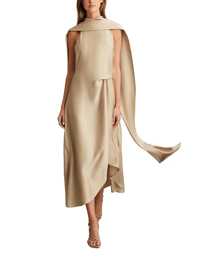 Reiss Michelle Drape Occasion Midi Dress In Gold
