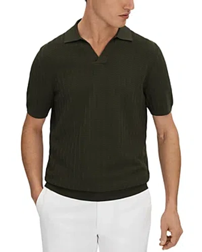 Reiss Mickey - Hunting Green Textured Modal Blend Open Collar Shirt, M
