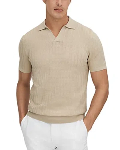 Reiss Mickey Open-collar Short-sleeve Stretch Cotton-blend Shirt In Stone