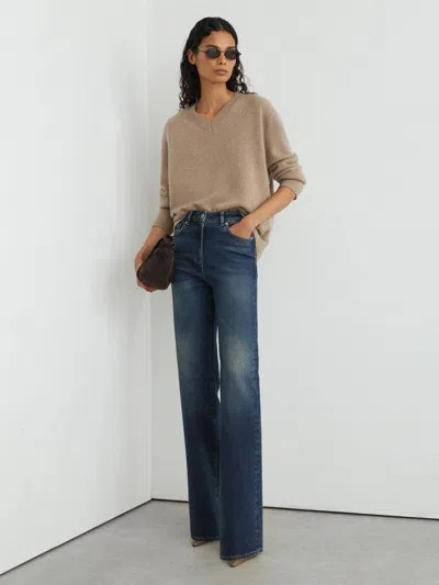 Reiss Mid Blue Andi Petite High-rise Bootcut Jeans In Brown