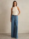 Reiss Mid Blue Denim-look Wide-leg Trousers