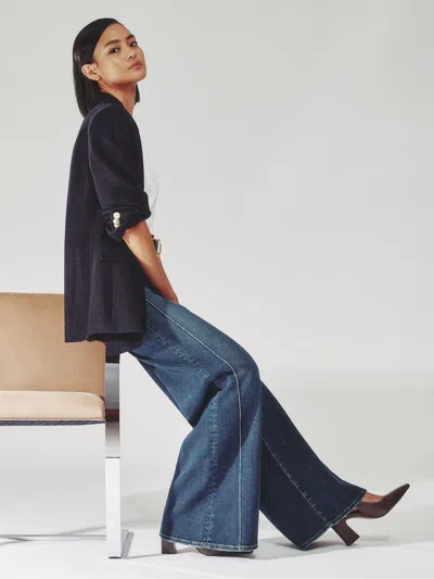 Reiss Mid Blue Heather Petite Stretch-cotton Wide-leg Jeans