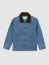 Reiss Mid Blue Herman 9-13 Yrs Corduroy-collar Denim Jacket In Blue