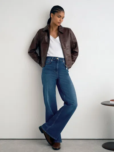 Reiss Mid Blue Jas Cotton-modal Wide-leg Jeans