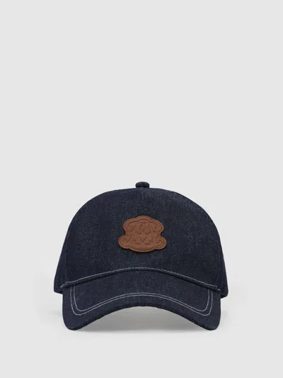 Reiss Mid Blue Meldon Monogram-patch Denim Baseball Cap In Black