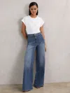 Reiss Mid Blue Patch Pocket Wide Leg Jeans