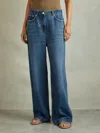 Reiss Mid Blue Petite Lightweight Viscose Blend Relaxed Jeans